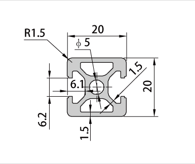 2020-2N180工業(yè)鋁型材截面圖 2020-2N180工業(yè)鋁型材截面圖